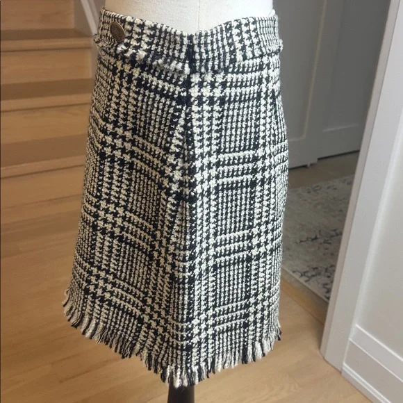 Zara Black and White Tweed Plaid Mini Skirt L - Picture 3 of 5